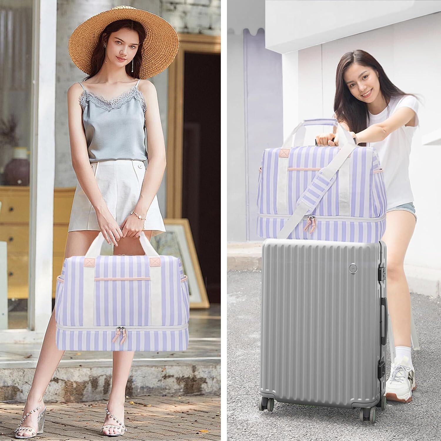 Large Travel Duffle Bag with Shoe Compartment & Wet Pocket 2Pcs Set