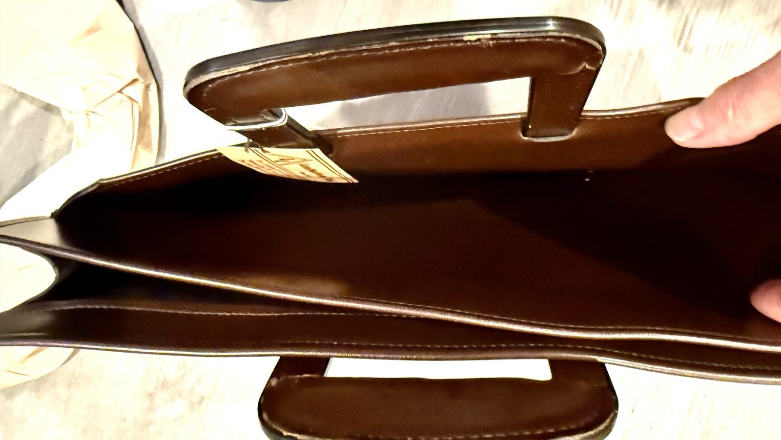 Warm Brown Slim Soft Leatherette Briefcase- Retractable Handles – 17” x 12”