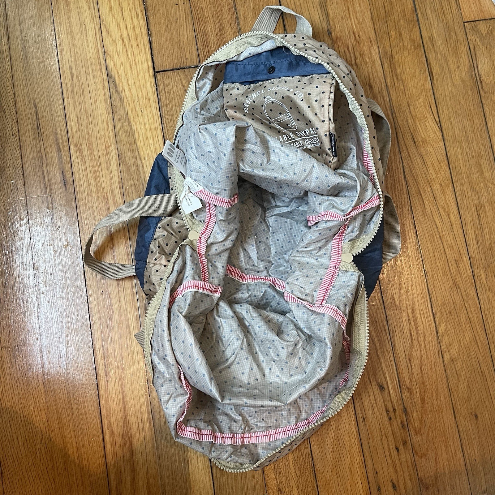 Herschel Supply Co. Packable Daypack Nylon Backpack Tan Polka Dot School Hiking