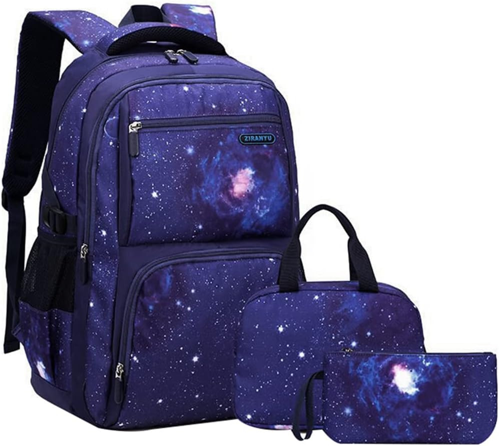 Star-Blue,3Pcs Backpack Set Space Pattern Galaxy Backpack Boys Primary Junior Mi