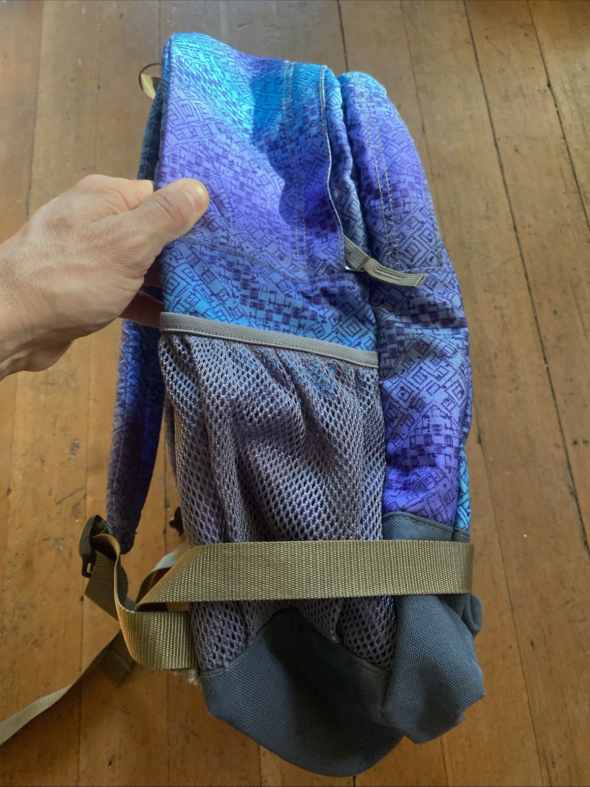 L.L.Bean Backpack Purple Teal/Blue Geometric/ Tech Pocket Carry On Large 16”