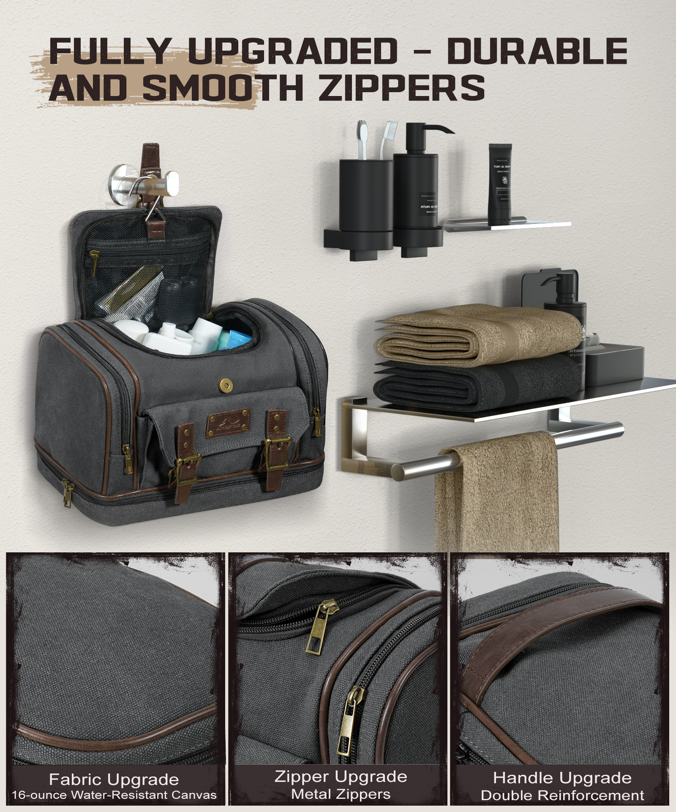 Canvas Hanging Travel Toiletry Bag Portable Wash Bag Cosmetics Shaving Organizer
