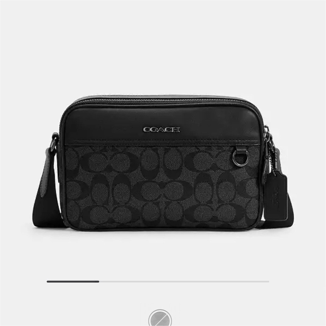 Coach Graham Men’s Crossbody Bag Black/Gray Signature Logo Zip, Adjustable Strap