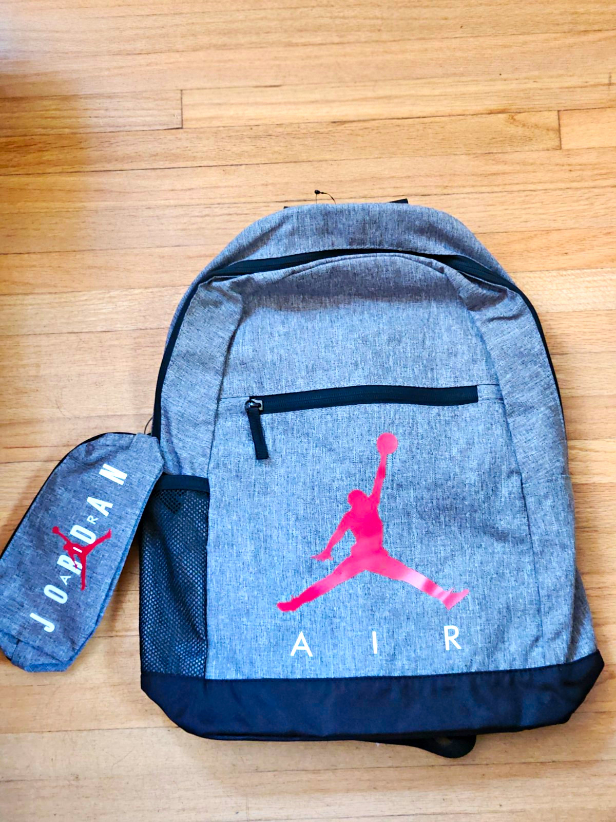 Air Jordan Gray/Black Backpack Bottle Pocket Zip Fits 15″ Laptop + Pouch