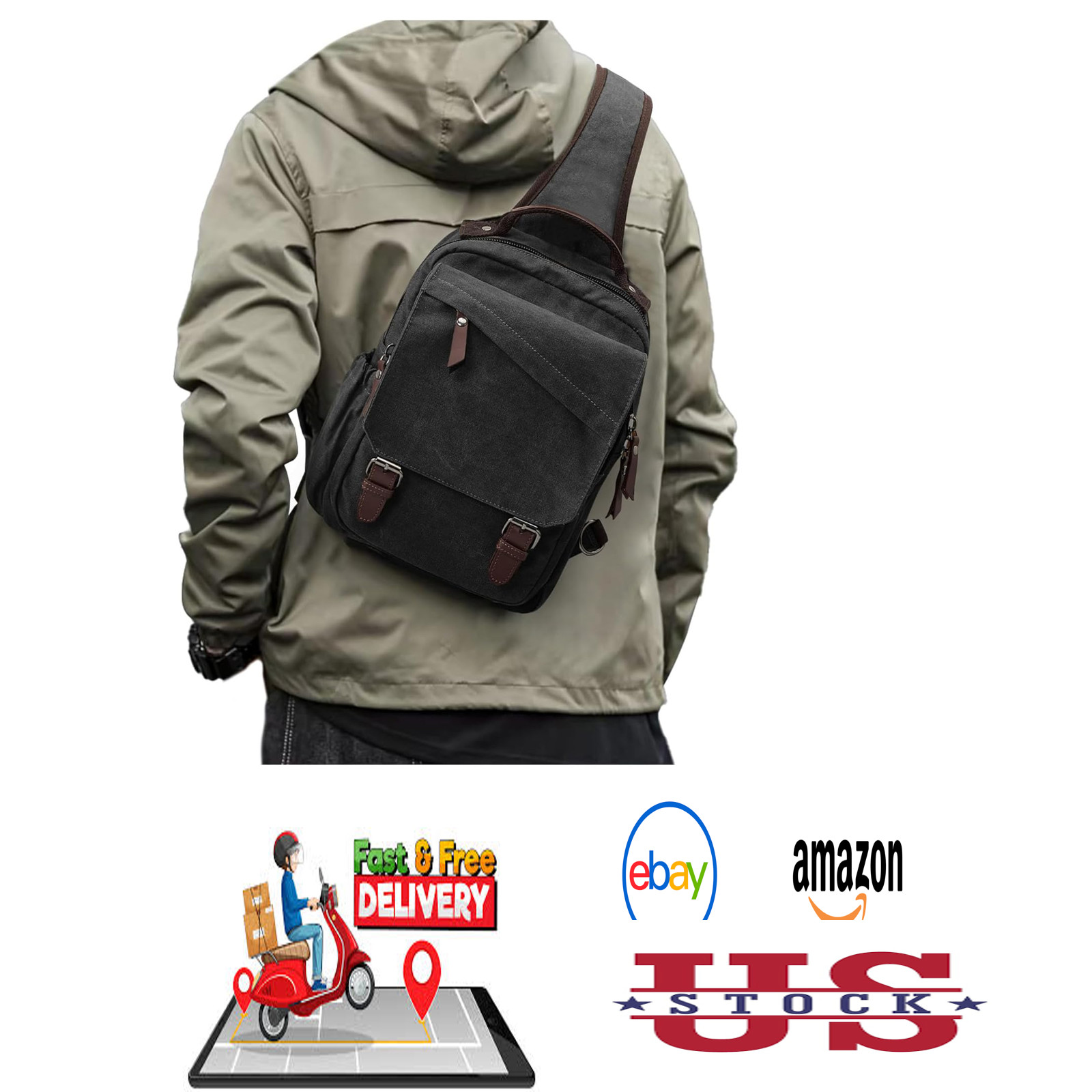 Messenger Bag for Men Women Canvas Shoulder Bag Small Crossbody Backpack with
