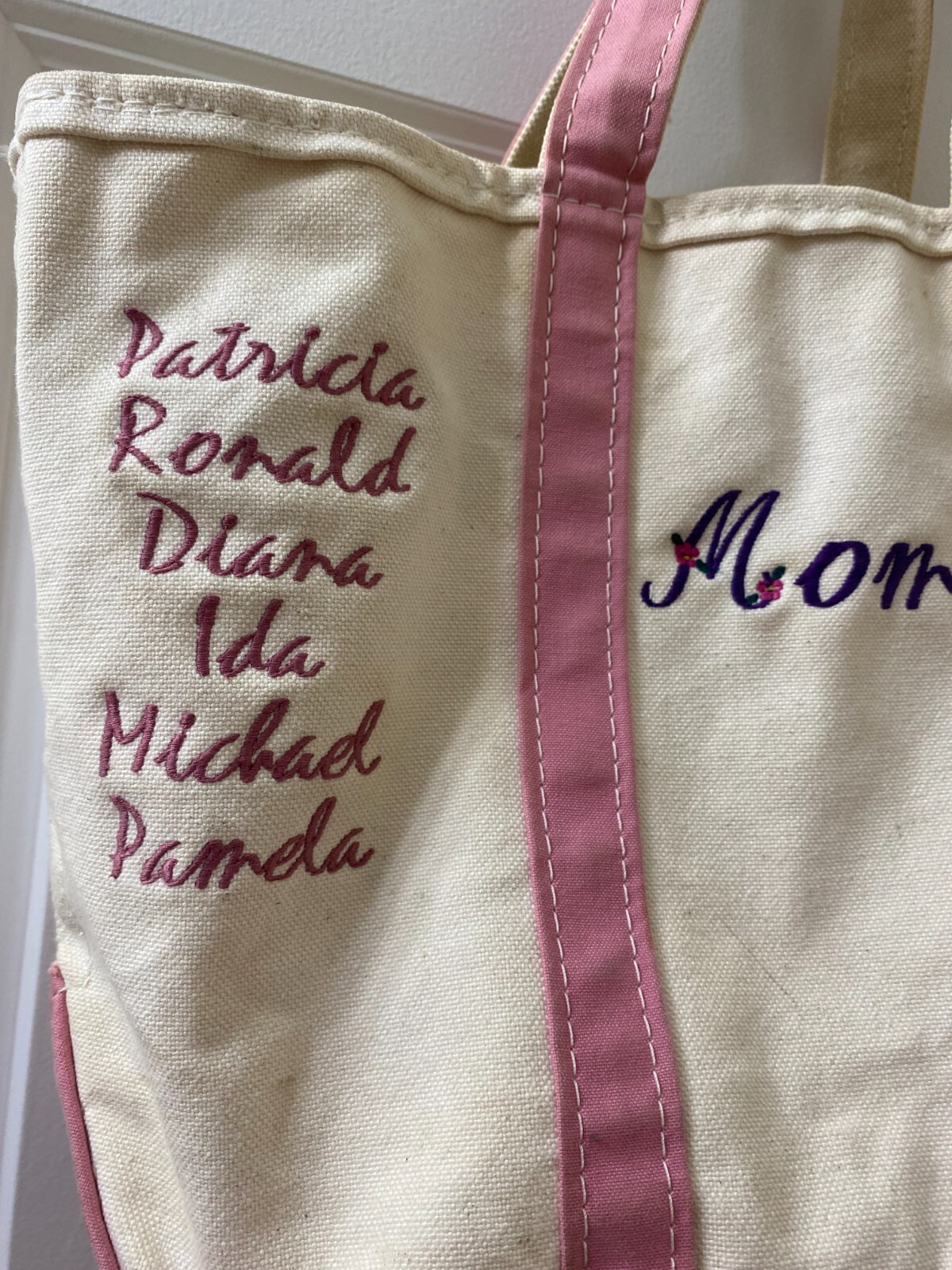 Vintage LL Bean Classic Canvas BOAT AND TOTE ZIPPER Bag PINK WHITE MOM