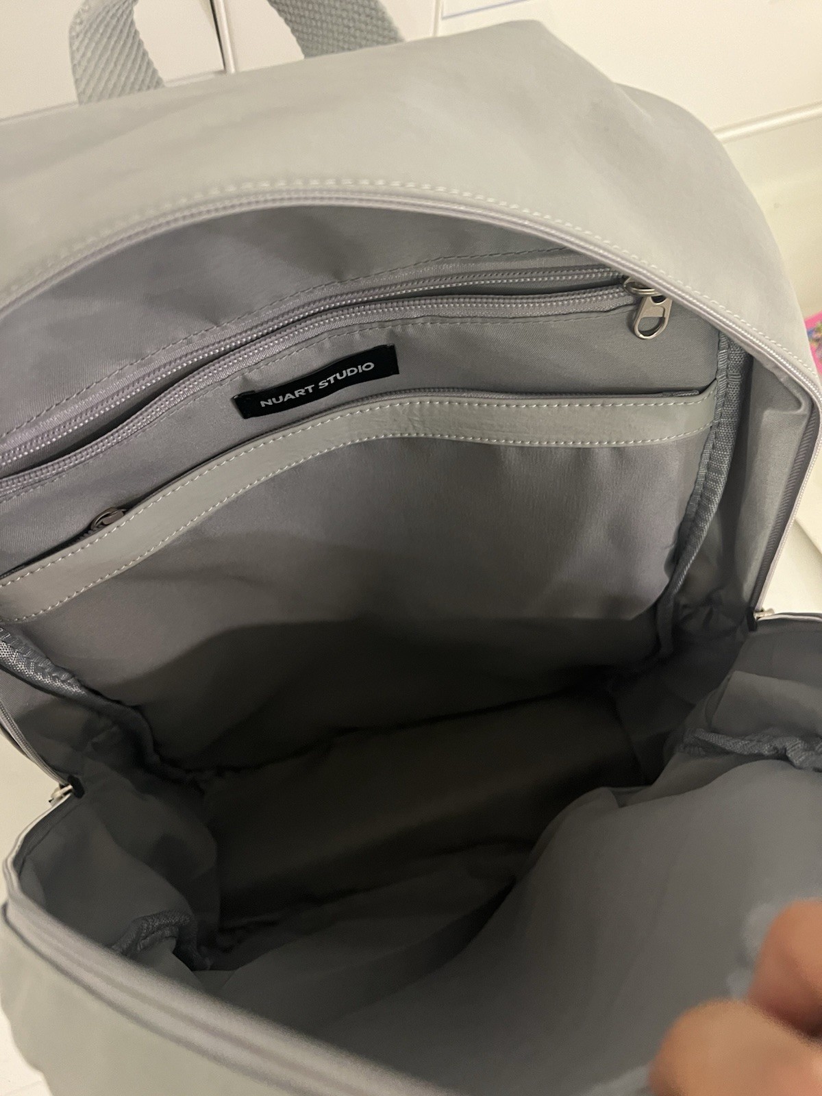NUART STUDIO Shelly Backpack Gray Zip, Adjustable Strap, Inner Pockets, Unisex