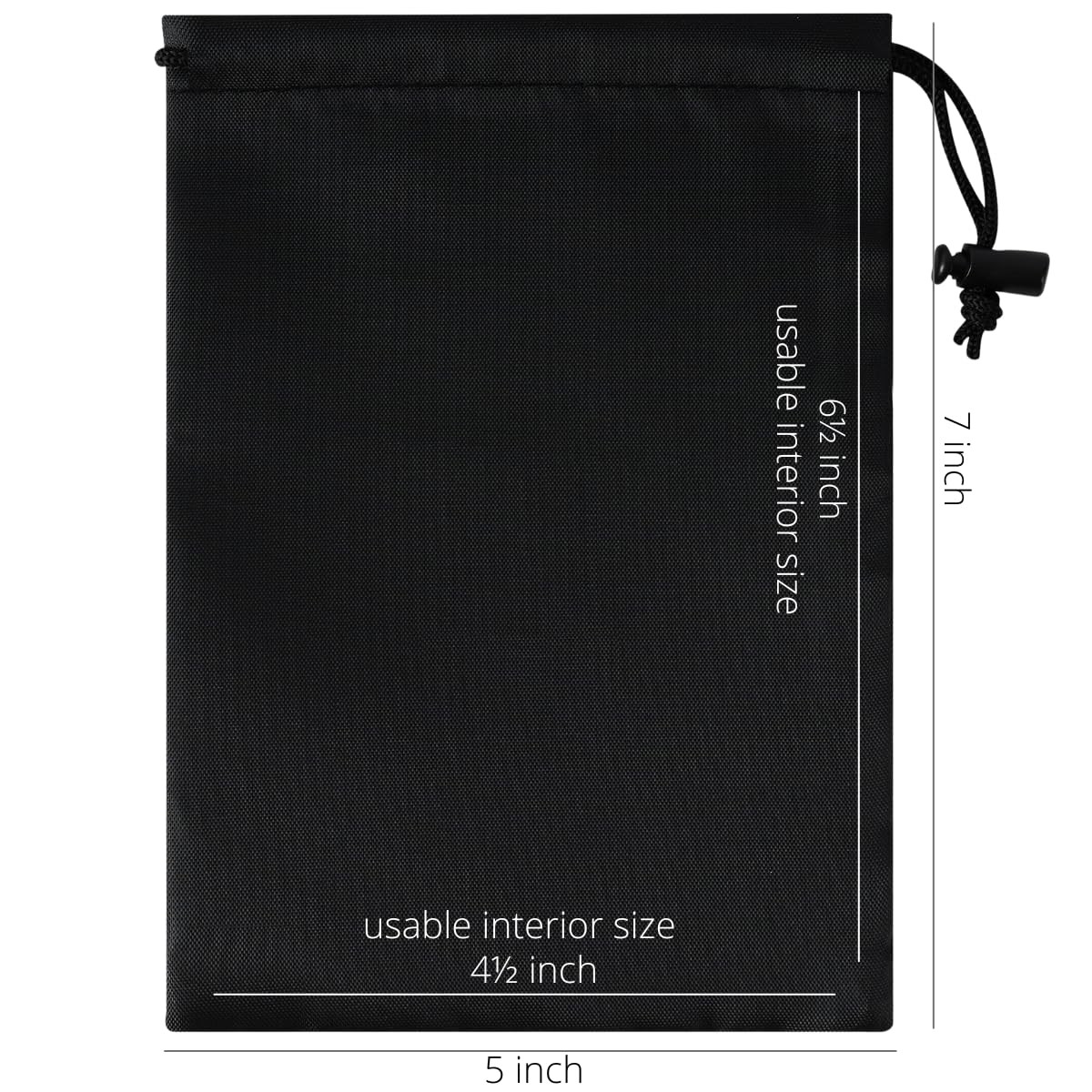 Drawstring Bag with Toggle Nylon Cinch and Ditty Pouch Black 5 x 7 Inch Set of 6