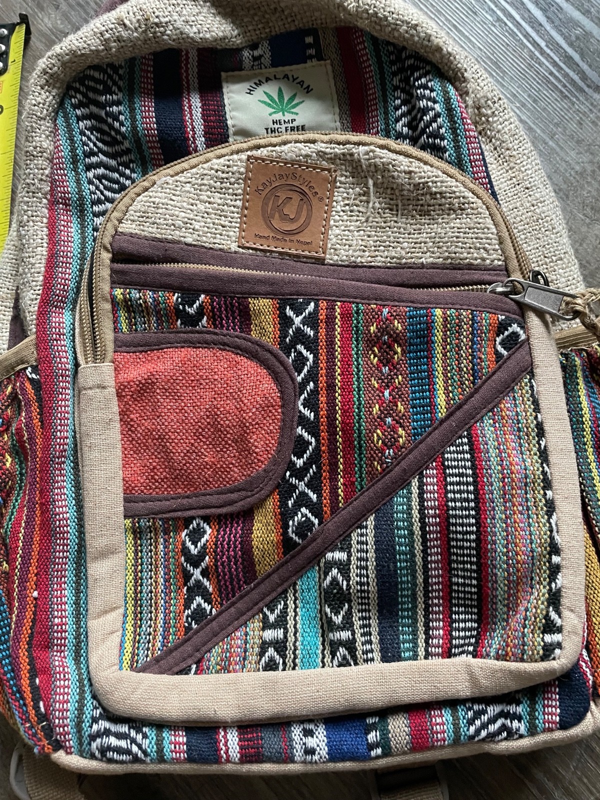 Himalayan Hemp THC Free boho multi color 13″ handmade backpack