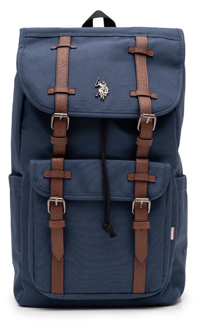 U.S. Polo Assn. Unisex Top Loader Flap Backpack, Water-Resistant, Navy Blue NWT
