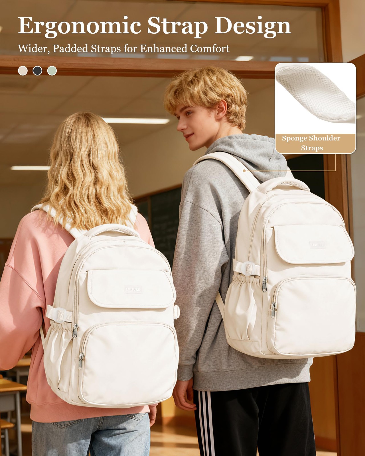 White Cute Middle School Backpack Teen Girls Waterproof Travel Laptop Bookbag