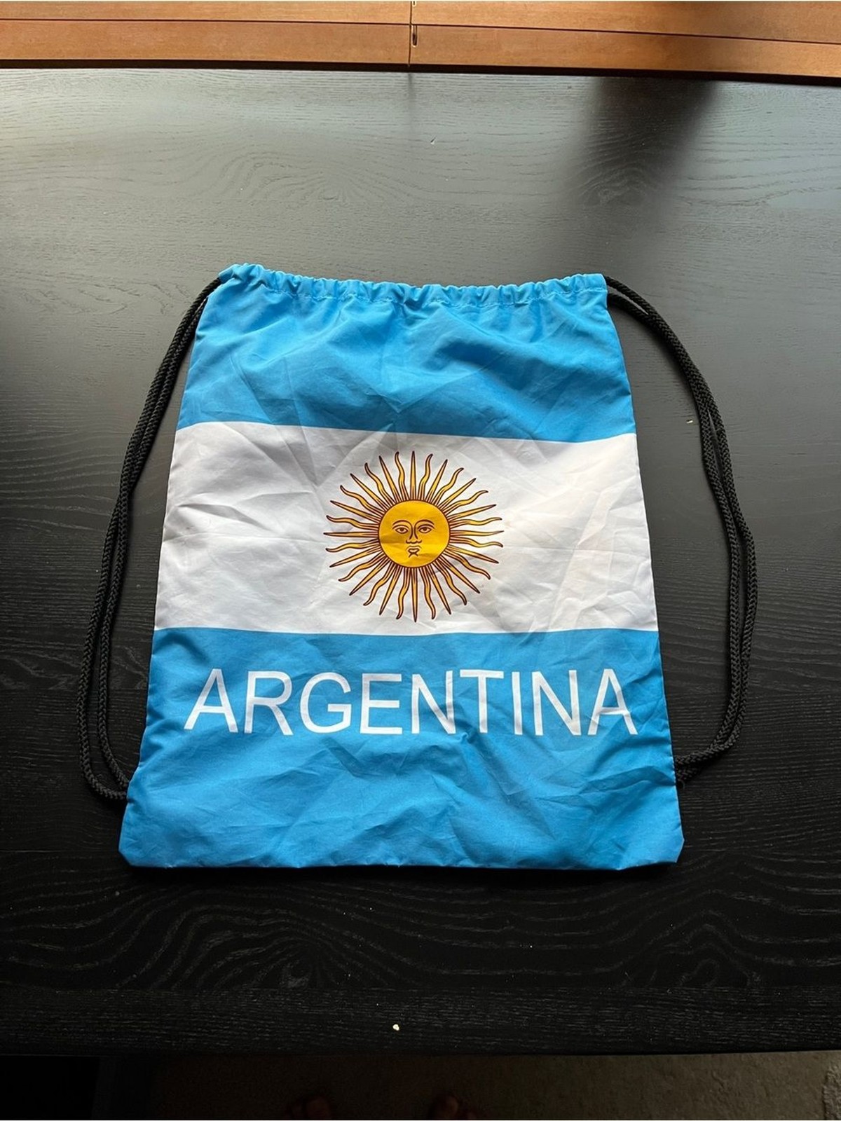 Argentina Drawstring Travel Bag – Light Blue White Sun of May 15″x18″