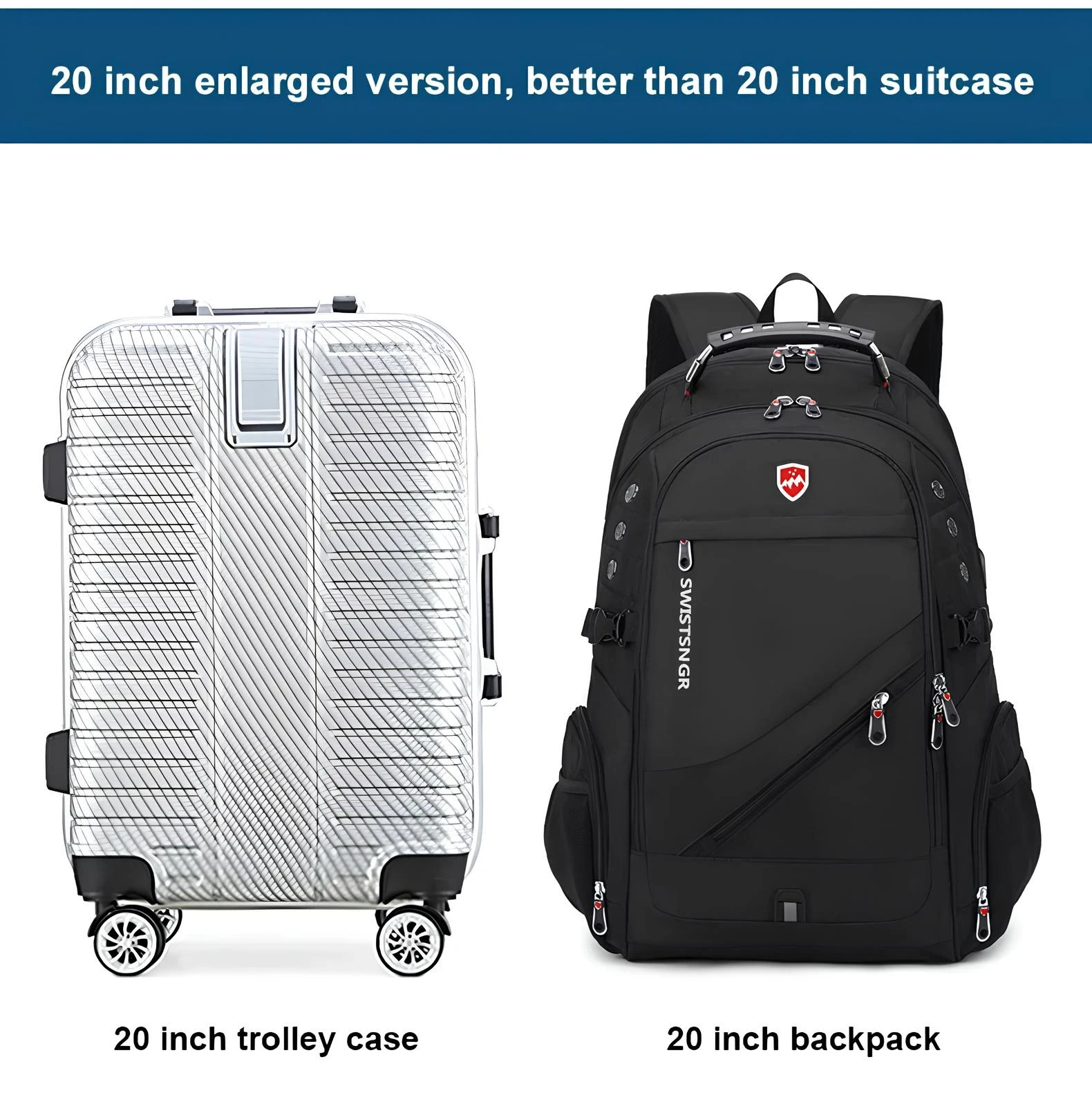 Waterproof 17.3/20 Inch Laptop Backpack Men USB Charging Swiss Backpack Travel
