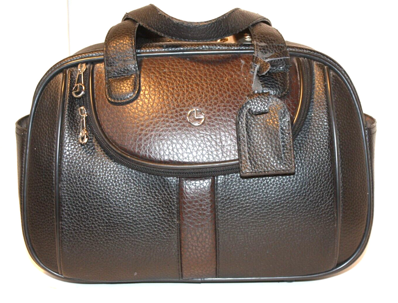 Gold Lion Travel Bag Genuine Leather Black & Brown Hard Shell