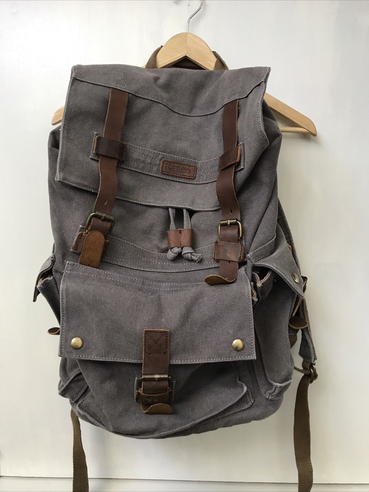 Kattee Canvas Heavy Duty Backpack Rucksack Gray