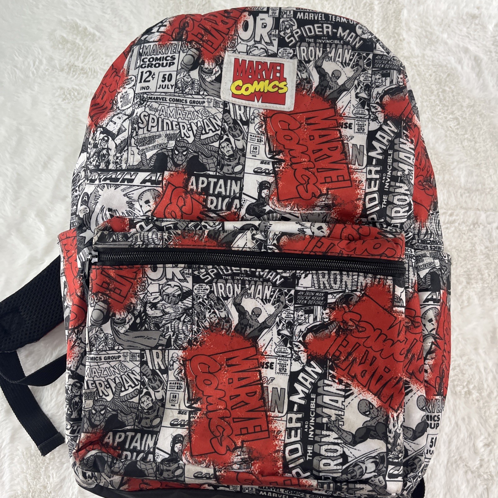 MARVEL COMIC BOOK BLACK & WHITE COVERS BACKPACK Spider-Man, Iron Man, Thor