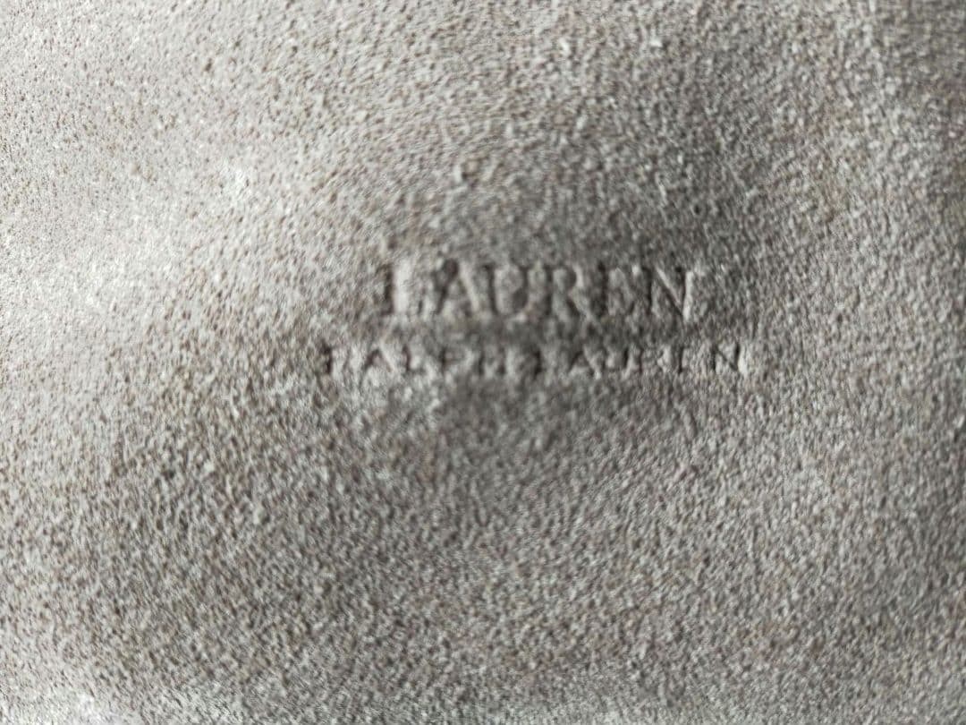 Vintage RALPH LAUREN Suede Shoulder Bag Charm Satchel Beige Gray Tote Women JPN
