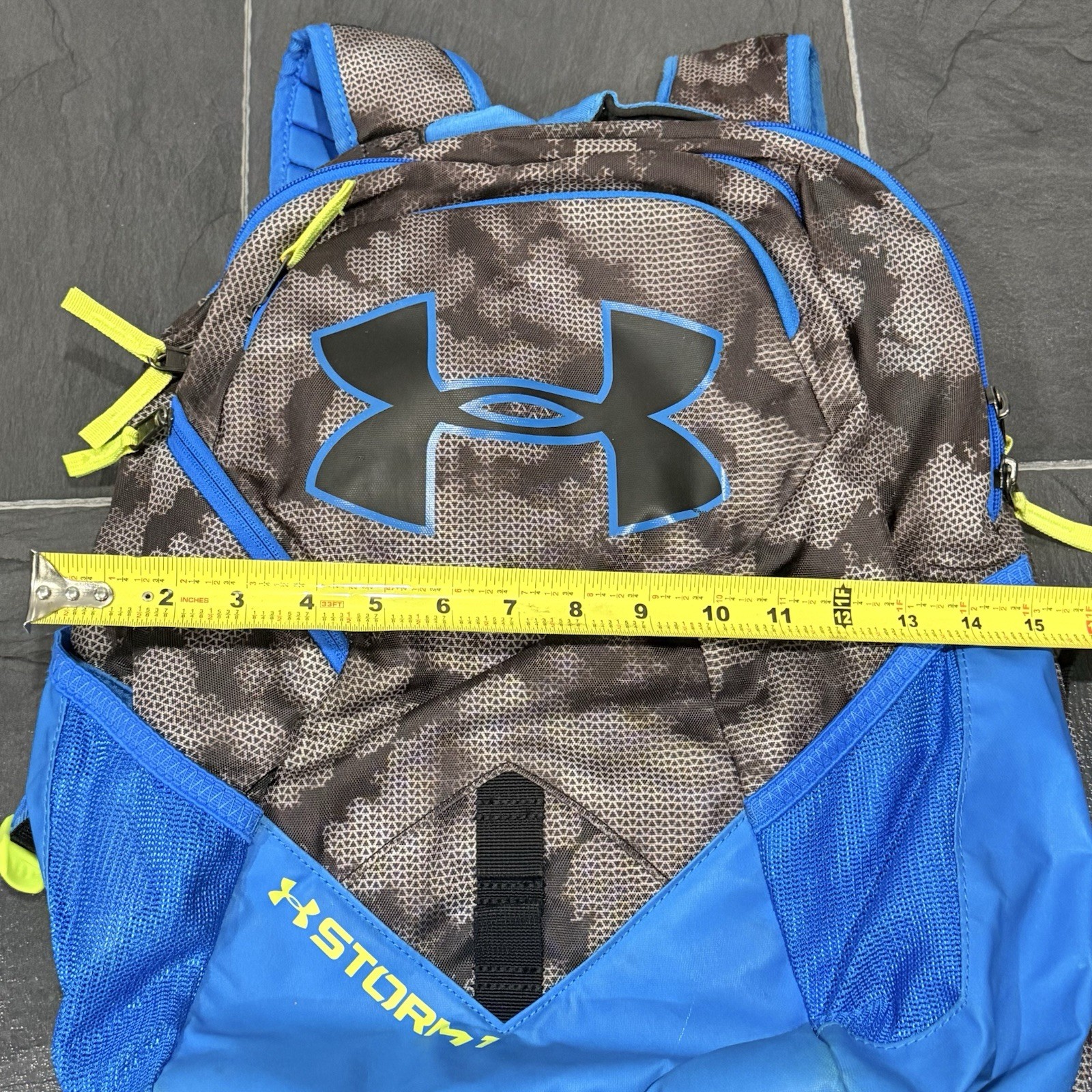 Under Armour Storm 1 Backpack Blue Gray Yellow Large Travel School Gym Bag