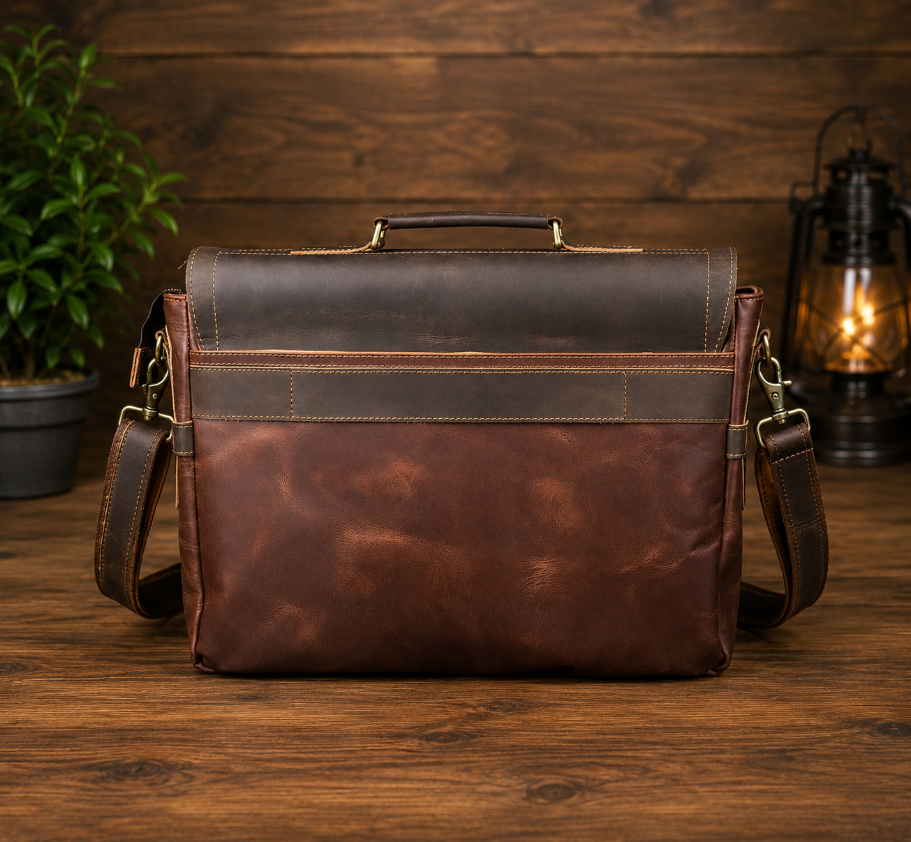 Vintage Handmade Leather Bag for Laptop two colour contrast