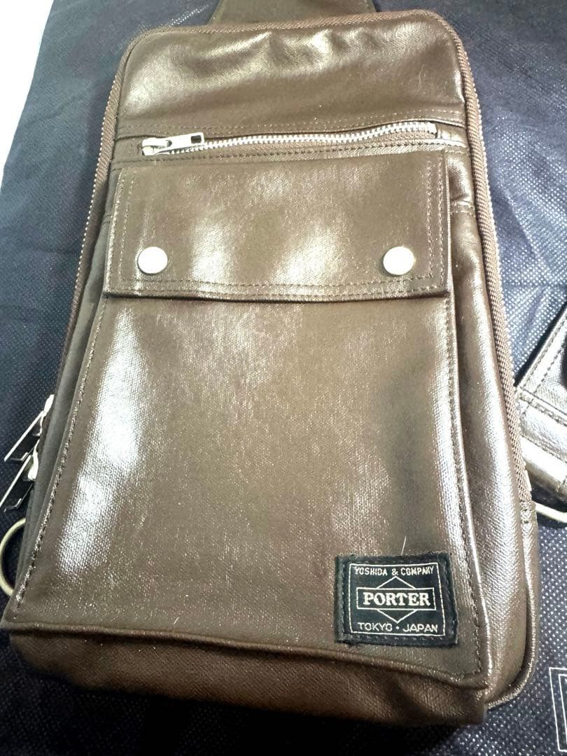 Authentic PORTER Leather Shoulder Bag Brown Men’s 30cm x 19cm x 5cm Excellent Co