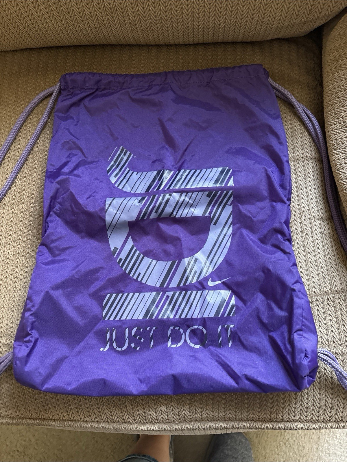 Nike Lightweight Drawstring Bag Purple Gray Black Gymsack Nylon