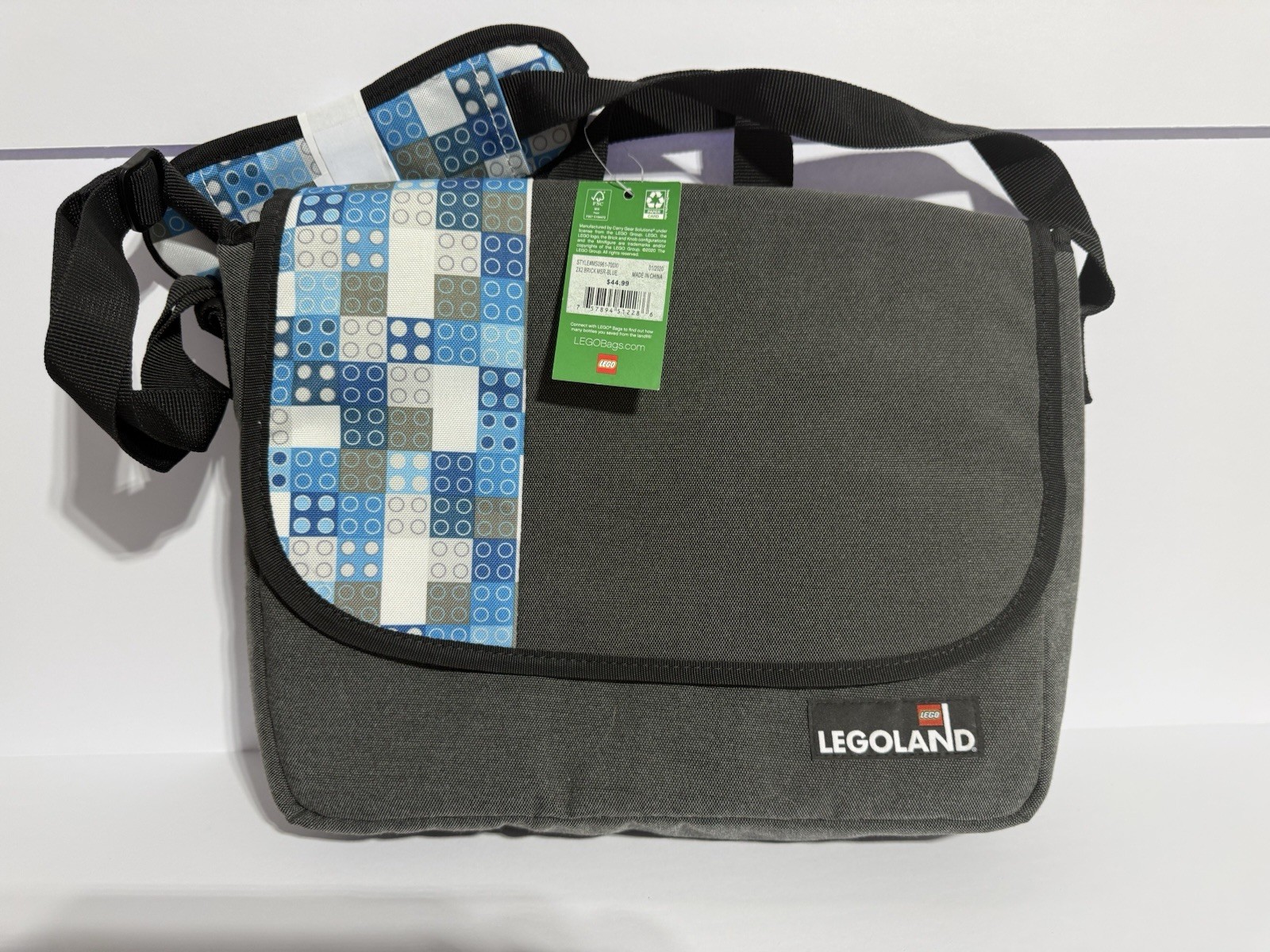 Lego Legoland Crossbody Messenger Tote Laptop Bag Collector Dark Gray & Blue