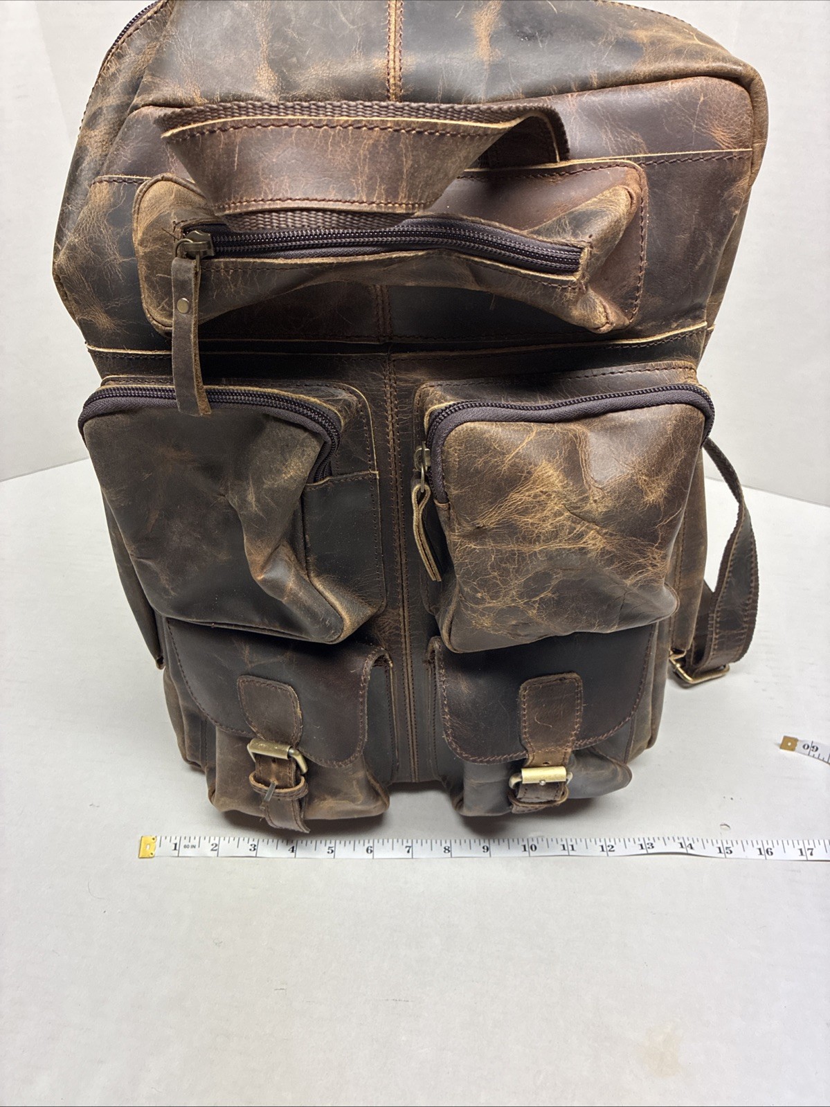 Vintage Buffalo Leather Backpack Multi Pockets Travel Laptop Bag for Men/Women