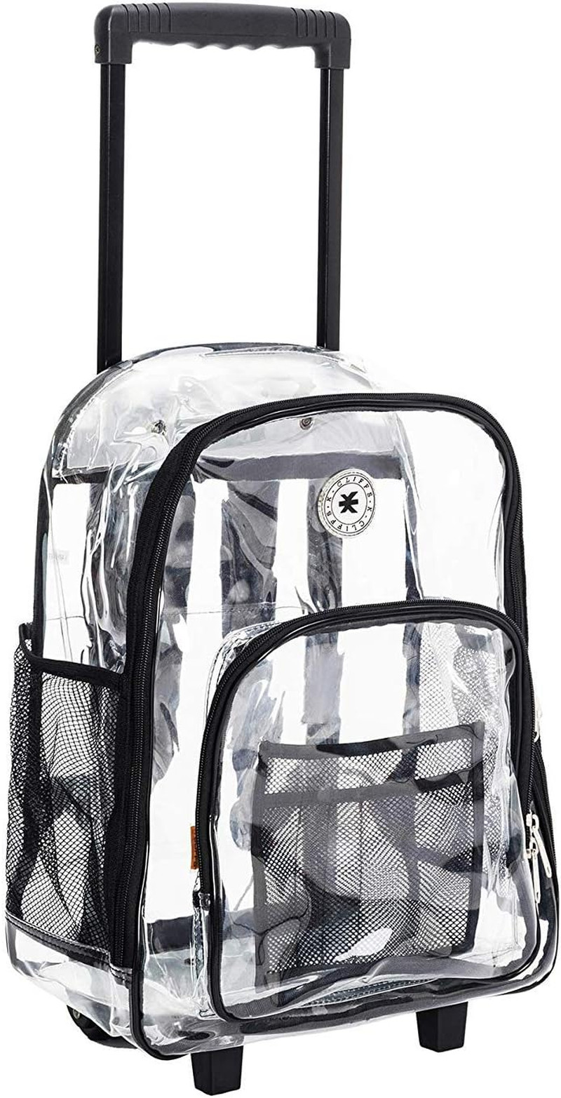Rolling Clear Backpack Heavy Duty Bookbag Quality See through Workbag Travel Day
