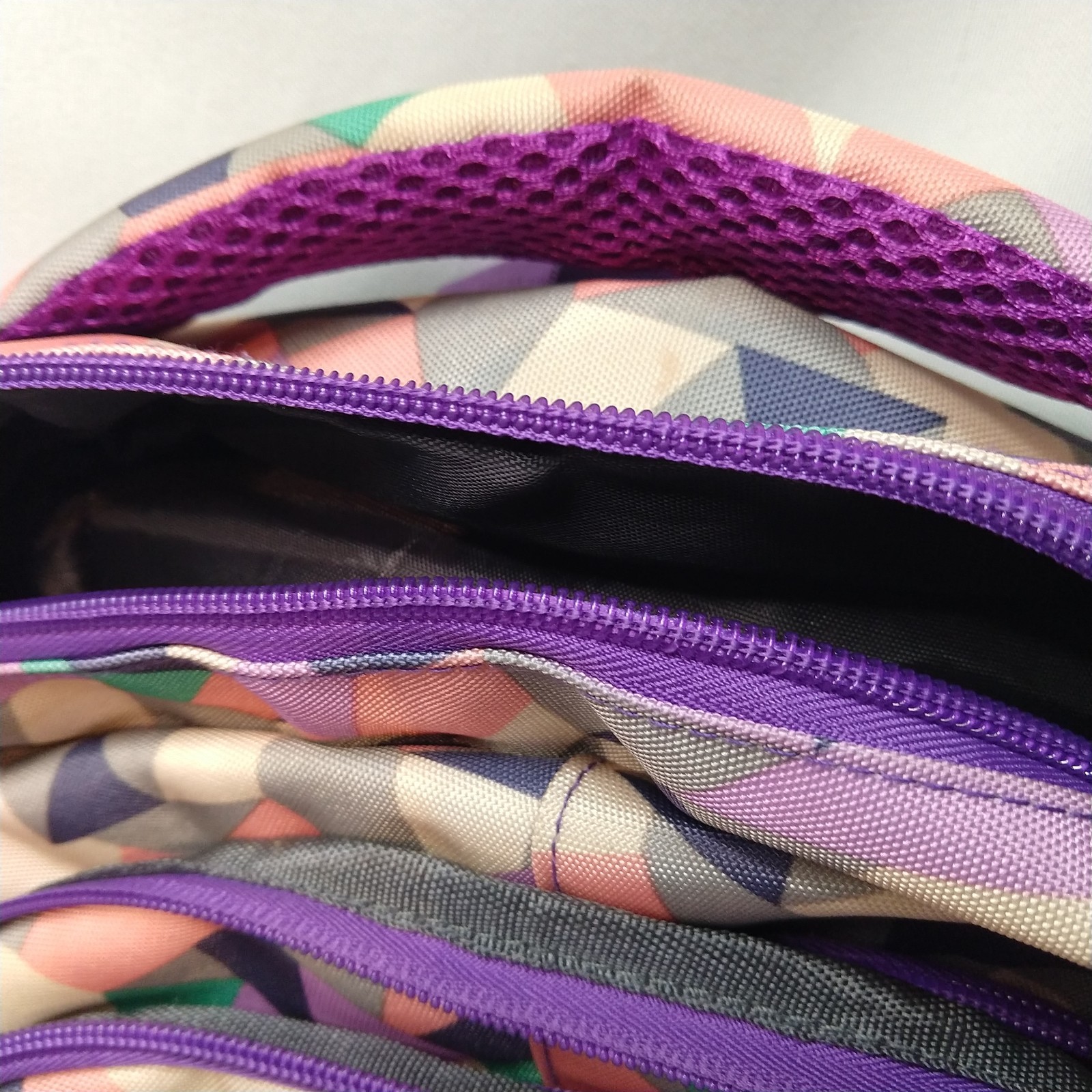 ZIRANU Backpack Geometrical Pattern Pink Purple & Pastel Colors Four Pockets