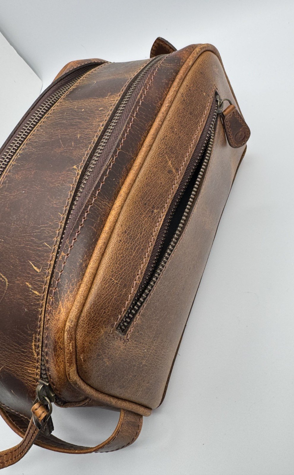 Aaron Leather Goods Toiletry Bag Copper Premium Leather 10.5″L x 5.5″W x 5.5″H