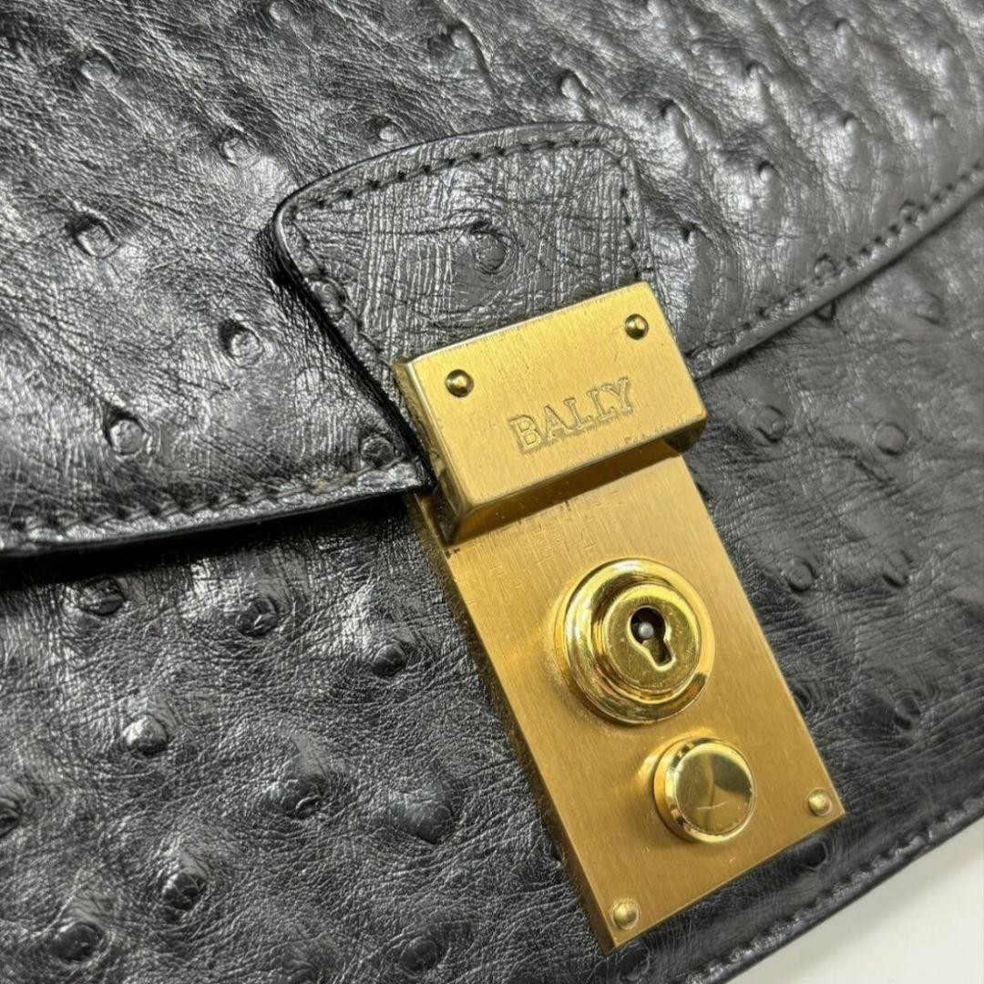 Authentic BALLY Black Ostrich Leather Clutch Bag 19cm x 26cm Excellent Condition