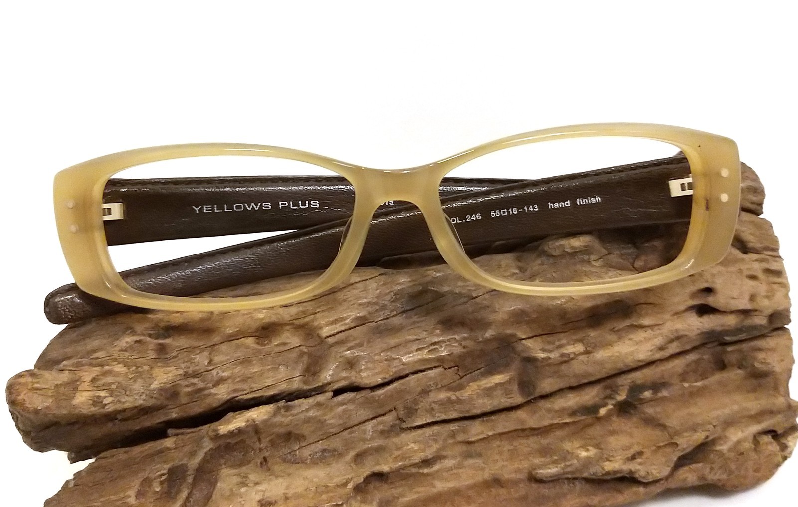 YELLOW PLUS Japan Leather Acetate Hand Made Rectangular Eyeglasses Frame
