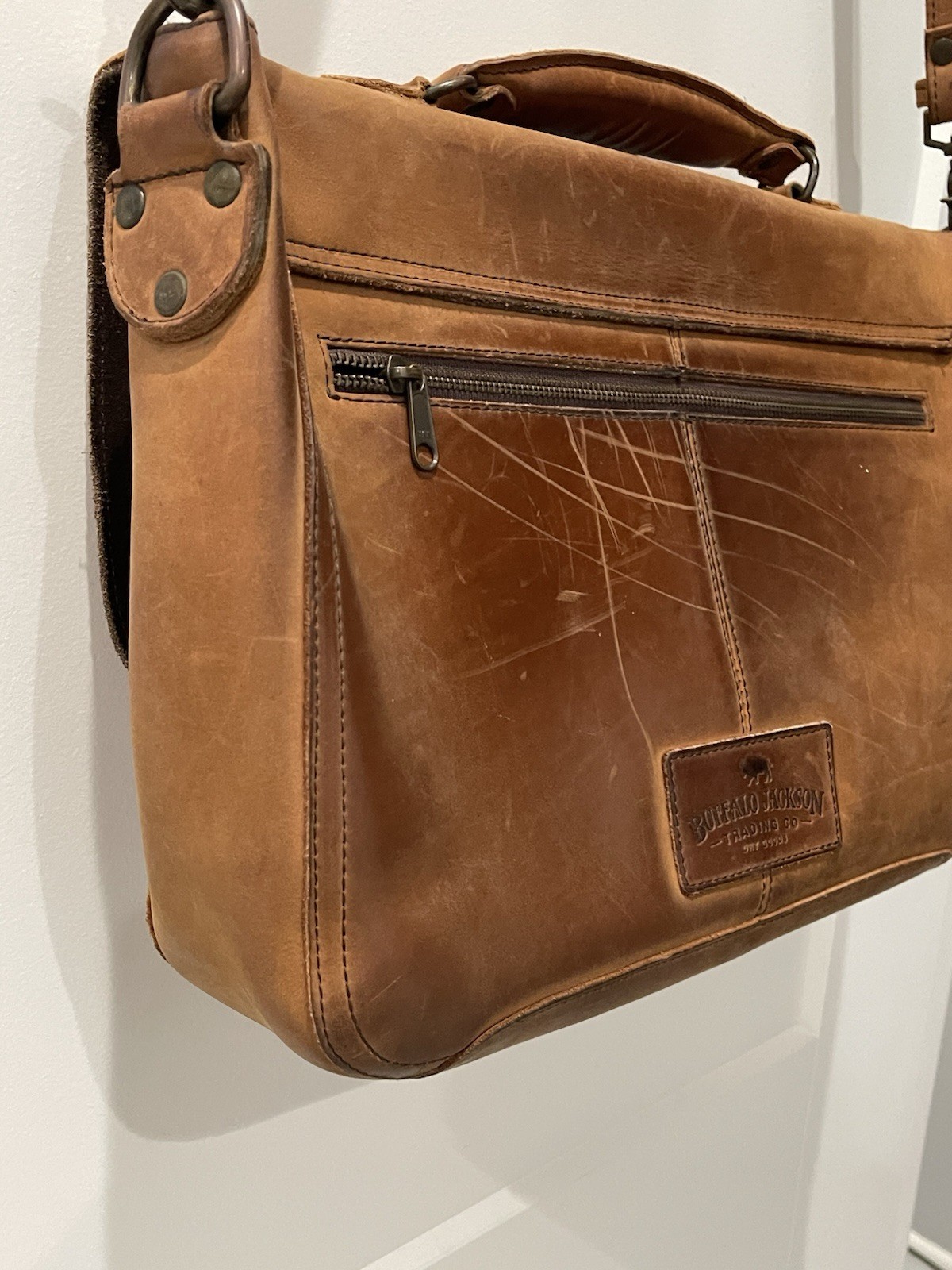 Buffalo Jackson Trading Co. Leather Laptop Messenger Briefcase Bag w/Strap