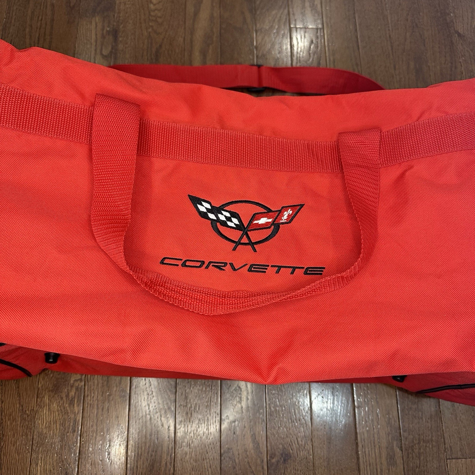 Corvette Duffle Bag Embroidered Logo Red Black Large Tote Pockets Racing Chevy