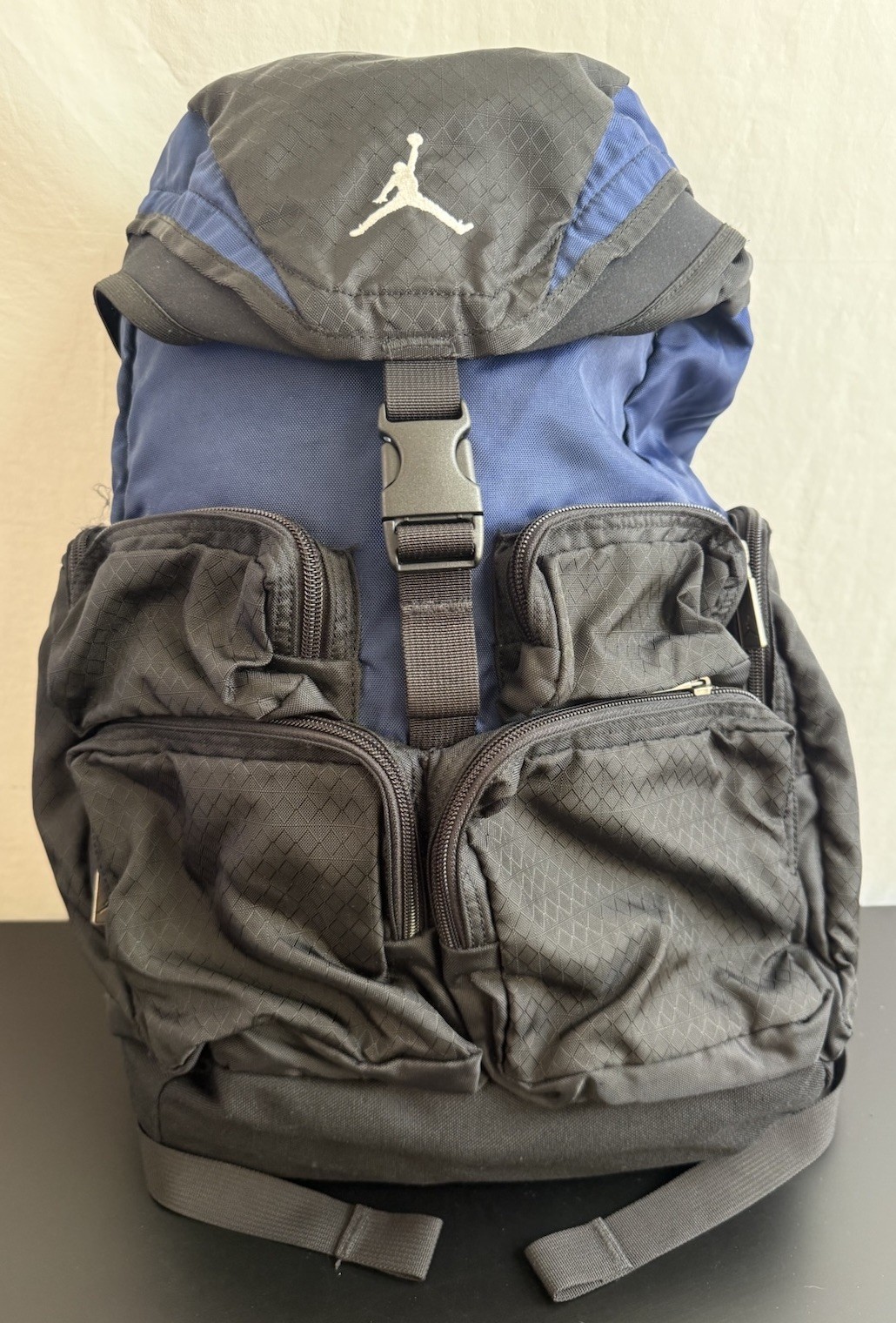 Jordan Backpack Black & Blue Adjustable Straps School Hiking Nylon Y2K