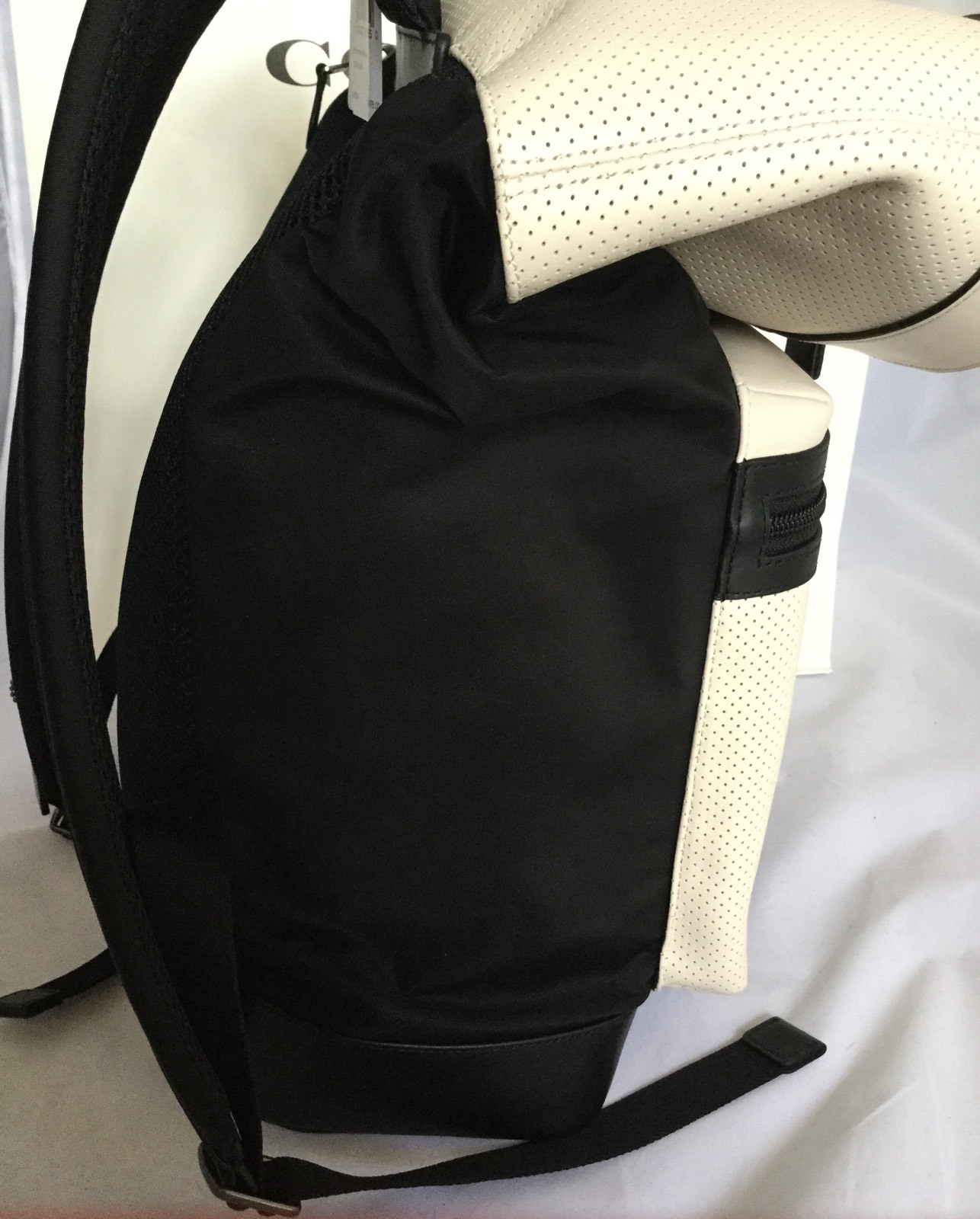 COACH F56662 Explorer Back Pack Perforated Mixed Materials Chalk/Black NWT