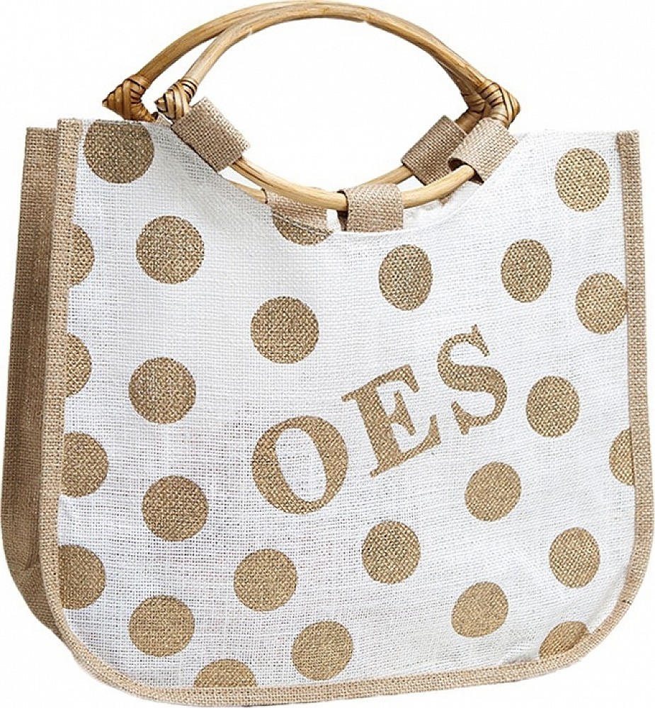 Eastern Star Polka Dot Jute Bag [Gold/White – 15x13x5″]