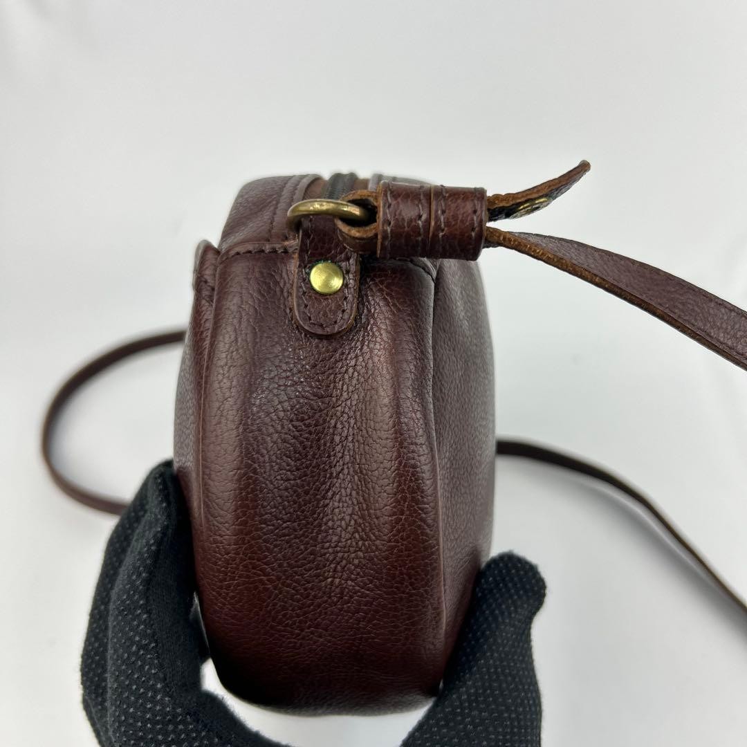 IL BISONTE Oval Shoulder Bag Dark Brown Leather Pre-owned Logo Embossed