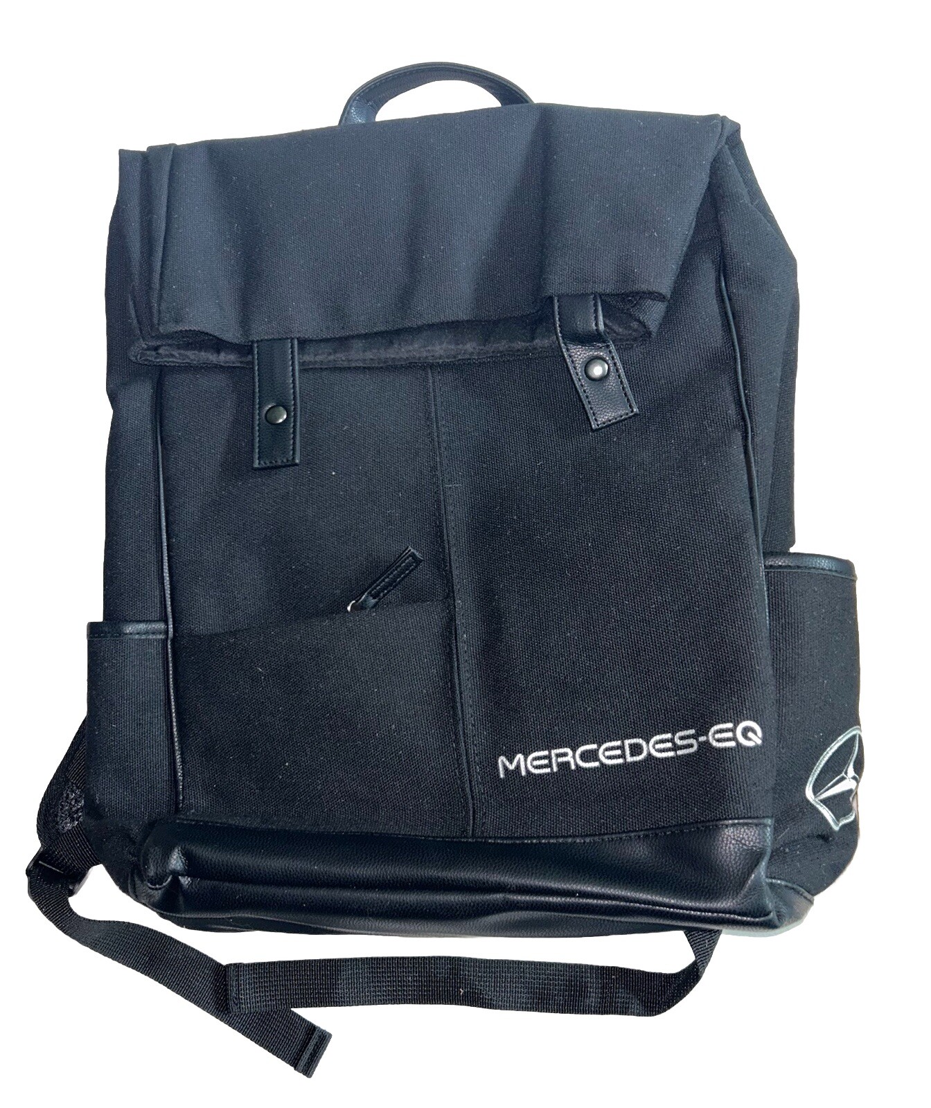 Mercedes Benz Black Canvas Leather Laptop Backpack Black with Logo EXCELLENT