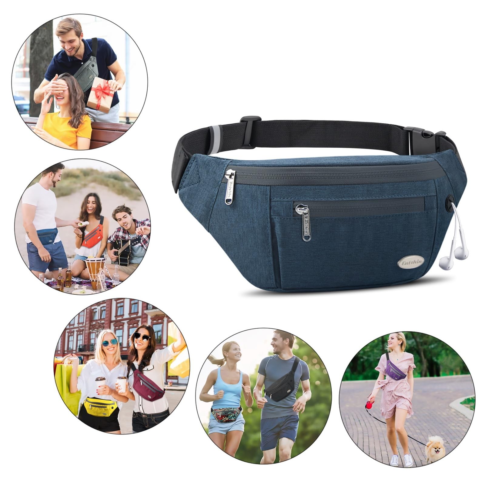 Fanny Pack For Men Women 4-Zipper Pockets Adjustable Waist Bag Travel