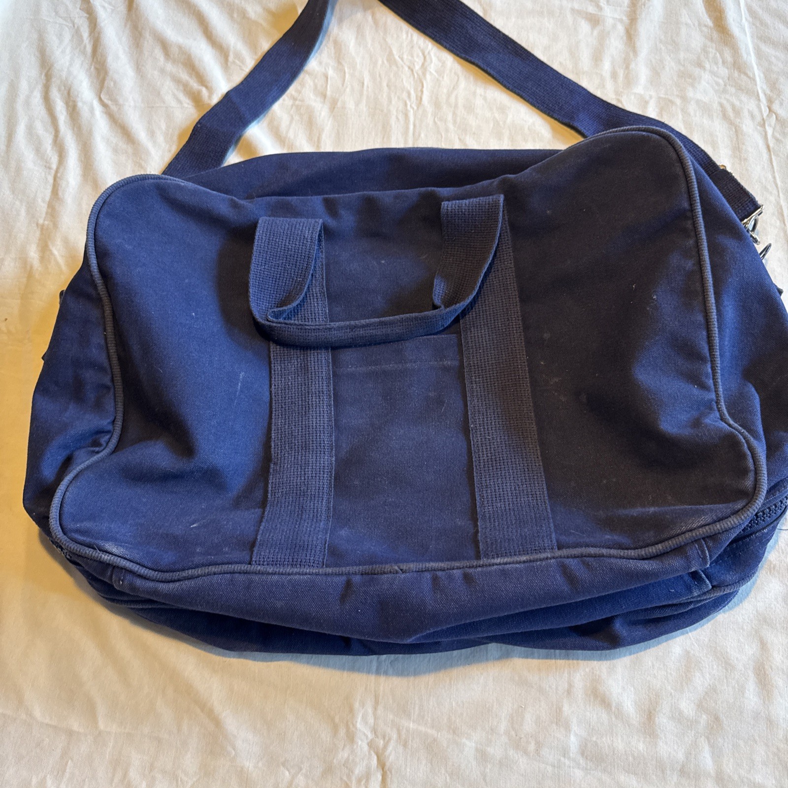Vintage Lands’ End Square Rigger Canvas Leather Bag USA Navy 1970s Preppy
