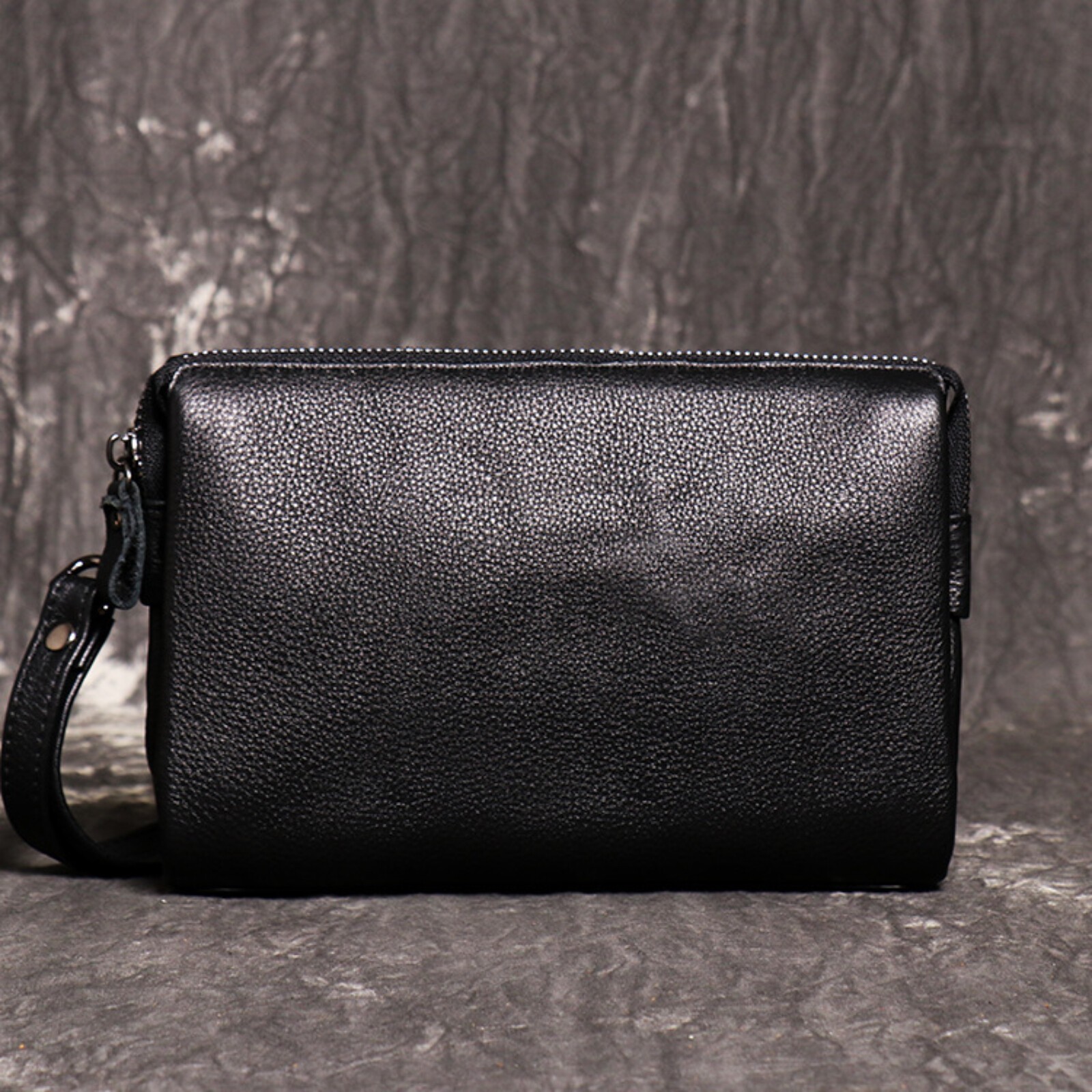 Mens Black Leather Wristlet Genuine Leather Clutch Bag Card Organizer 100%