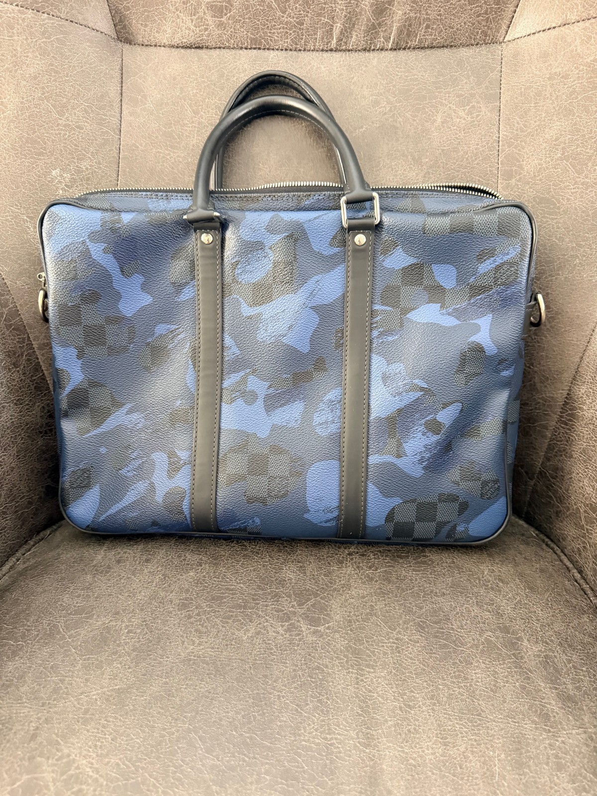 2016 Damier Cobalt Camouflage Porte Documents Voyage PM Business Bag. Used