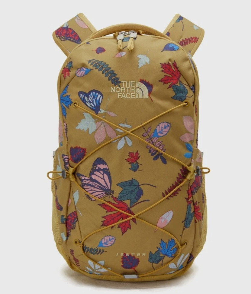 THE NORTH FACE LOGO JESTER SCHOOL LAPTOP BACKPACK FLORAL MUSTARD YELLOW