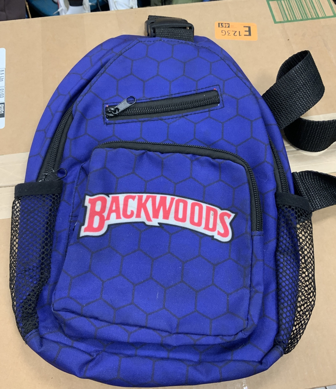 BACKWOODS BRAND Shoulder Bag Sachel Multi Pocket Sling Purple Honey Comb Used