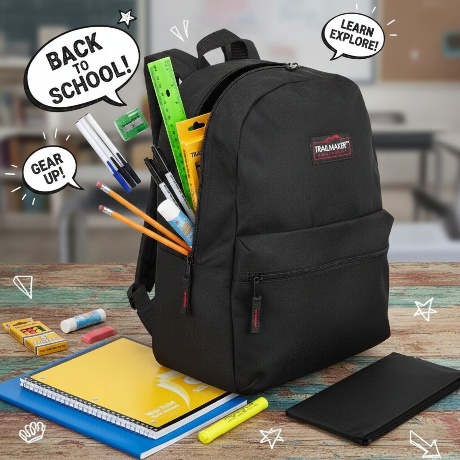 Trail maker Classic 17 inch Backpacks with Adjustable Padded Straps | School …