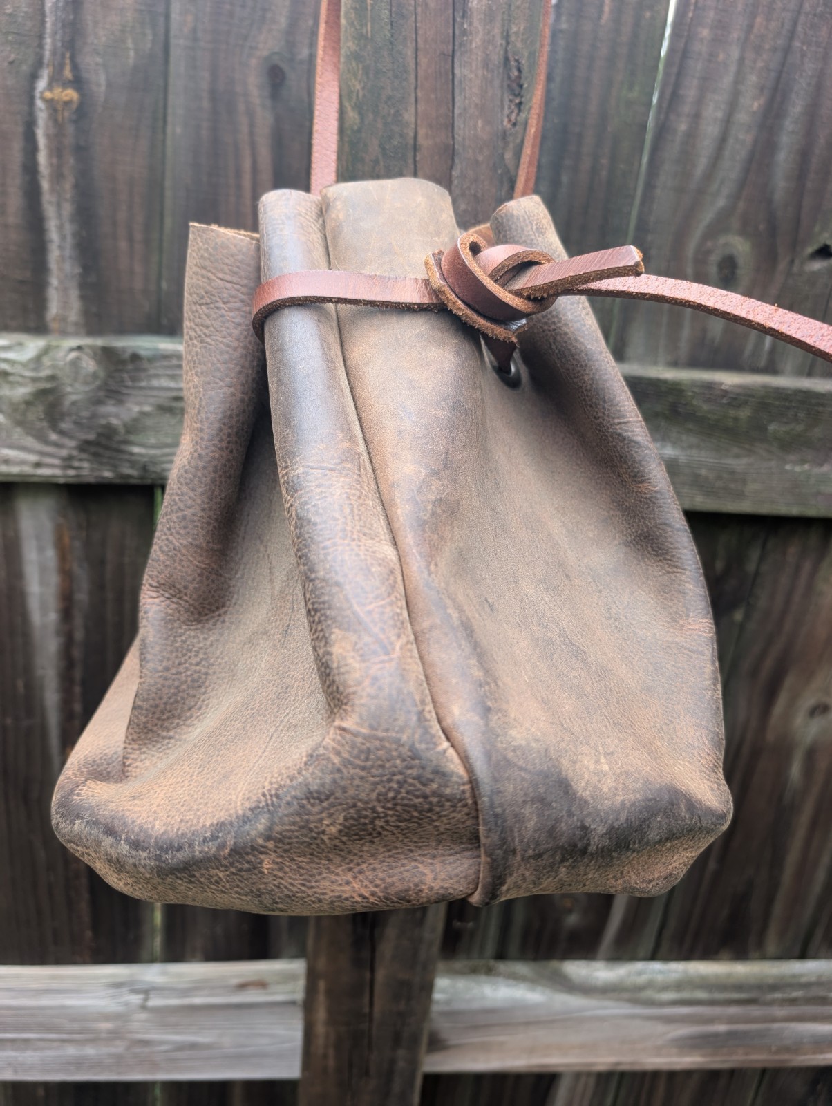 BOHO leather cowhide buffalo duffel bucket bag distressed cowboy western style