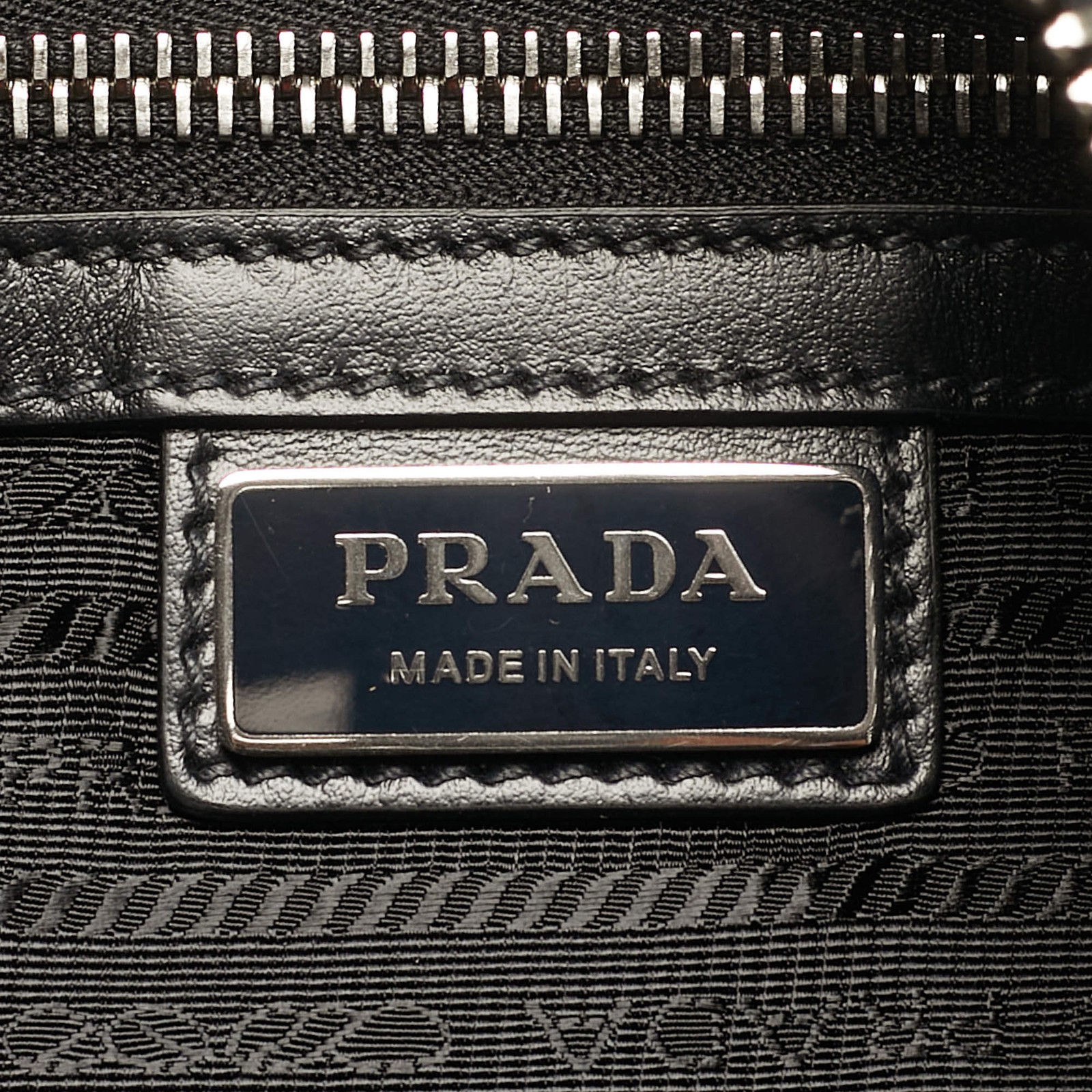 Prada Triangle Logo Embossed Black Vitello Dain Leather Bag