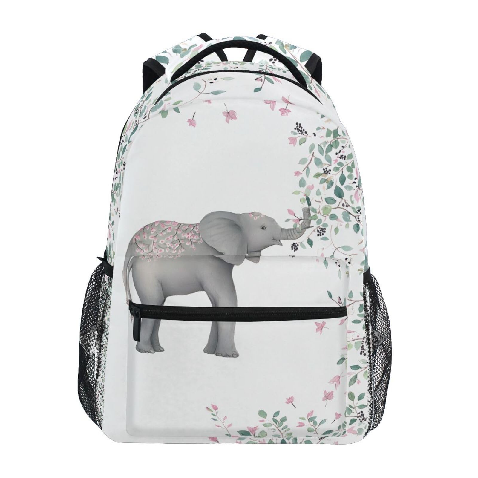ALAZA Elephant With Flowers Floral White Stylish Large Backpack Personalized …
