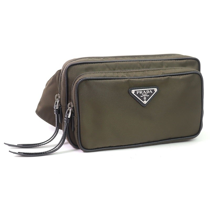 PRADA Tesuto Nylon Belt Bag Triangle Logo Saffiano Leather Mimetico Khaki